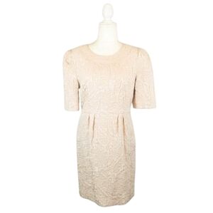 Darling dress cream brocade short sleeve scoop neckline back zipper size M